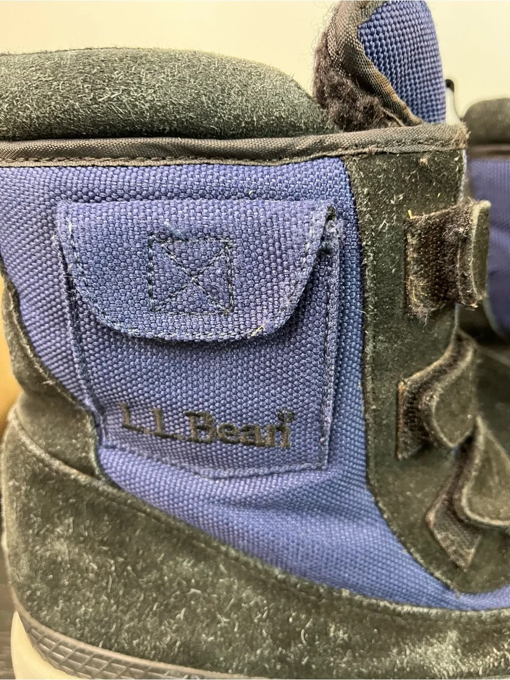 LL Bean Kids Blue Black Suede Waterproof Winter Snow Boots Big Boys 4